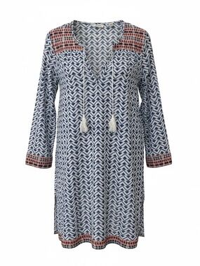 Soft Joie navy and white chevron tunic with coral trim - Size XS/Small